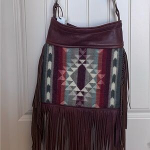 Brown Leather Shoulder Bag with Fringe